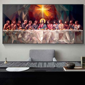 Geometric Holy Supper Canvas Print – Modern Last Supper Wall Art with Divine Light for Prayer & Living Spaces Artwork for Home or Chapel