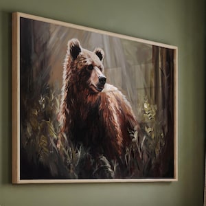 Wild Bear in the Jungle Canvas | Abstract Wildlife Wall Art | Rustic Animal Print | Nature-Inspired Bear Painting | High-Quality Canvas