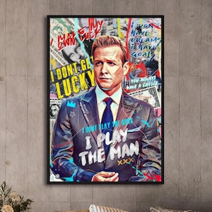 NYC Lawyer Pop Art: Cytat „Play the Man” (Inspirowane garniturami) | Pop Art Canvas Print | Street Art | Suits Poster, Wall Art & Fine Art Print