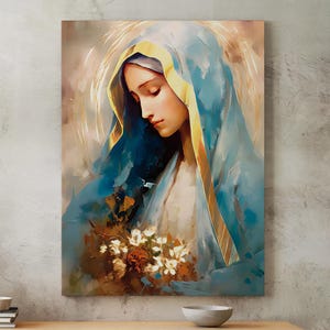 Mutter Maria Muttergottes der Gnade | Jungfrau Maria Aquarellmalerei, spirituelle katholische Drucke, christliche Wandkunst, katholische Wandkunst