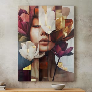 Floral Woman Canvas Wall Art, Flowers Canvas Print, Floral Head Canvas Painting, Beautiful Woman, Abstract Art with Flowers