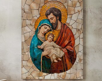 Holy Family Mosaic Canvas | Modern Christian Art, Spiritual Decor