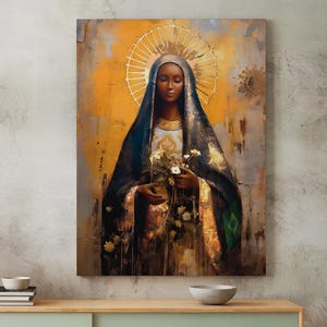 Unsere Liebe Frau von Aparecida Religiöse Wandkunst | Abstrakte Aquarellmalerei, spirituelle katholische Drucke, christliche Wandkunst, katholische Wandkunst