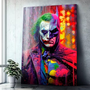 Bat vs Joker Portrait Pop Art Graffiti Mural Poster, Modern Wall Art, Framed Movie Poster, Street Art Joker Movie Canvas Print