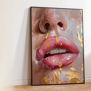 Stampa labbra rosa lucido / Arte murale per dormitorio preppy / Poster di moda alla moda / Decorazione elegante per la stanza del trucco / Stampa estetica divertente / Arte murale di bellezza