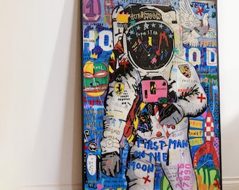 Astronaut Graffiti Art Print, Urban Street Pop Art