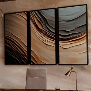 Abstract Wood Current Triptych – 3-Piece Earth Tone Wall Art – Flowing Nature Canvas Set – Rustic Modern Abstract Home Decor
