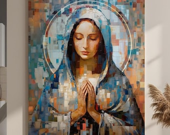 Virgin Mary Grid Art | Modern Catholic Home Decor