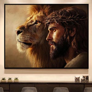 The Lion of Judah in Christ Canvas Print – Faith Inspired Wall Art – Christian Decor Featuring Jesus & Lion – Limited Edition Spiritual Art