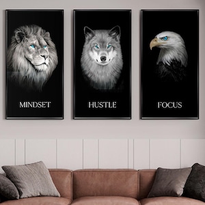 Mindset, Hustle & Focus – Motivational Office Decor | Entrepreneur Wall Art | Success Quote Prints | Productivity Business Inspiration