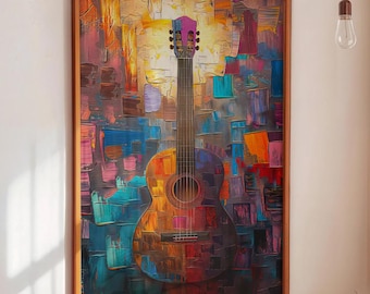 Guitar Harmony of Colors Painting | Vibrant Musical Wall Art