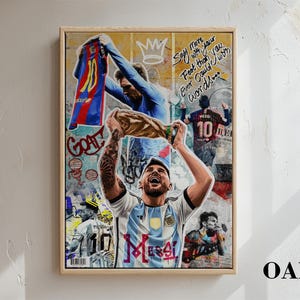 Football Champion Argentina Champion Canvas Art, Soccer Legend Wall Decor Poster Canvas Framed Oak
