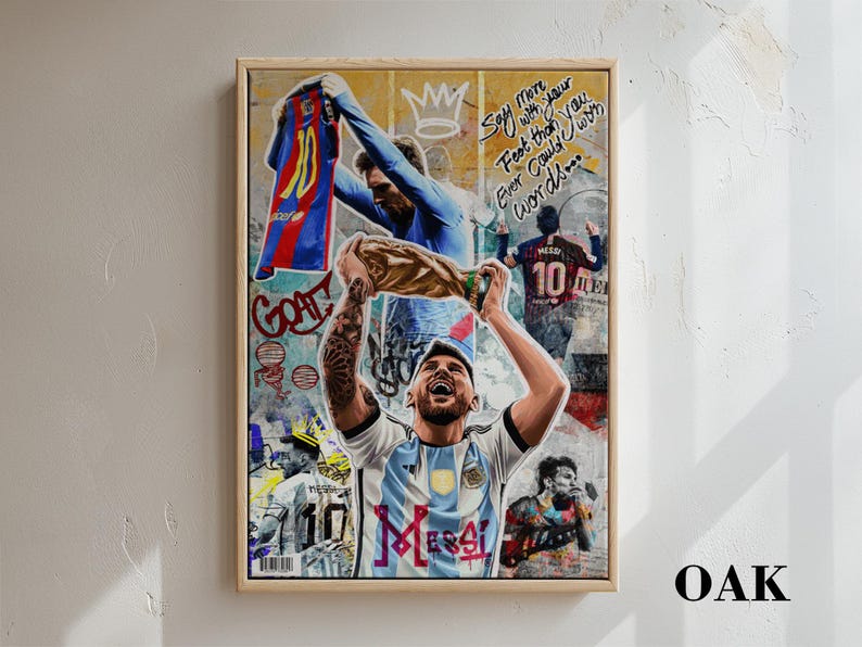 Football Champion Argentina Champion Canvas Art, Soccer Legend Wall Decor Poster Canvas Framed Oak
