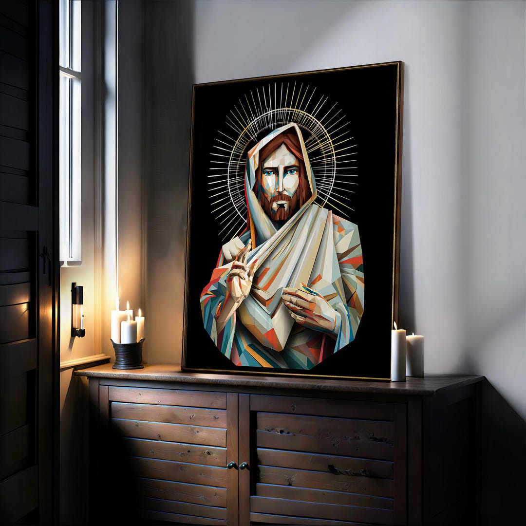 Jesus Geometric Geometric Jesus Print | Christian Wall Art, Vibrant Colors - Etsy