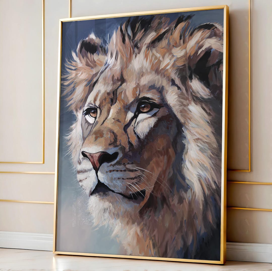 Abstract Lion Portrait Canvas | Modern Jungle Animal Wall Art - Etsy