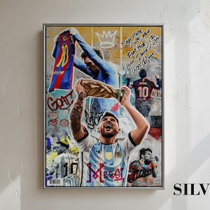 Football Champion Argentina Champion Canvas Art, Soccer Legend Wall Decor Poster Canvas Framed Silver