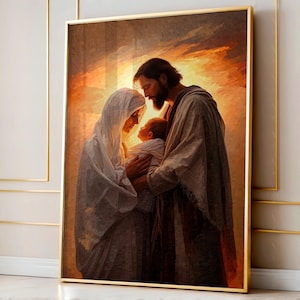 Abstract Realistic Holy Family Painting - Modern Christian Wall Art - Faith-Inspired Religious Canvas Print - Sacred Family Home Decor