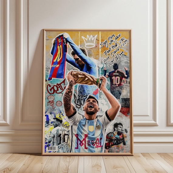 Football Champion Canvas Art, Argentina Legend Wall Decor, Soccer Icon Poster, Professional Athlete Portrait, Sports Room Wall Decor