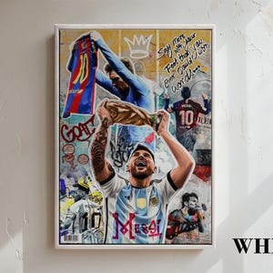Football Champion Argentina Champion Canvas Art, Soccer Legend Wall Decor Poster Canvas Framed White