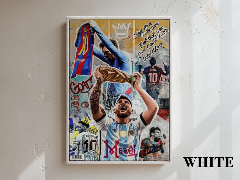 Football Champion Argentina Champion Canvas Art, Soccer Legend Wall Decor Poster Canvas Framed White