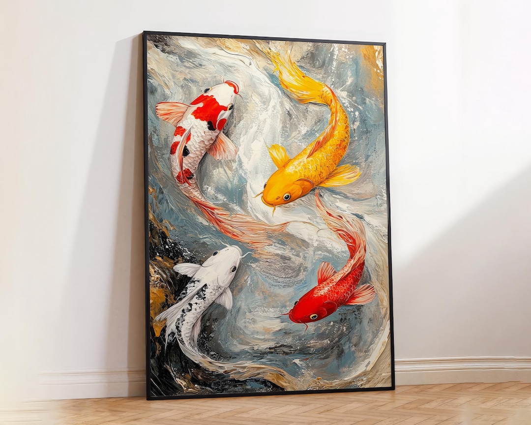 Koi Fish Canvas Painting - Colorful Abstract Zen Wall Art - Etsy