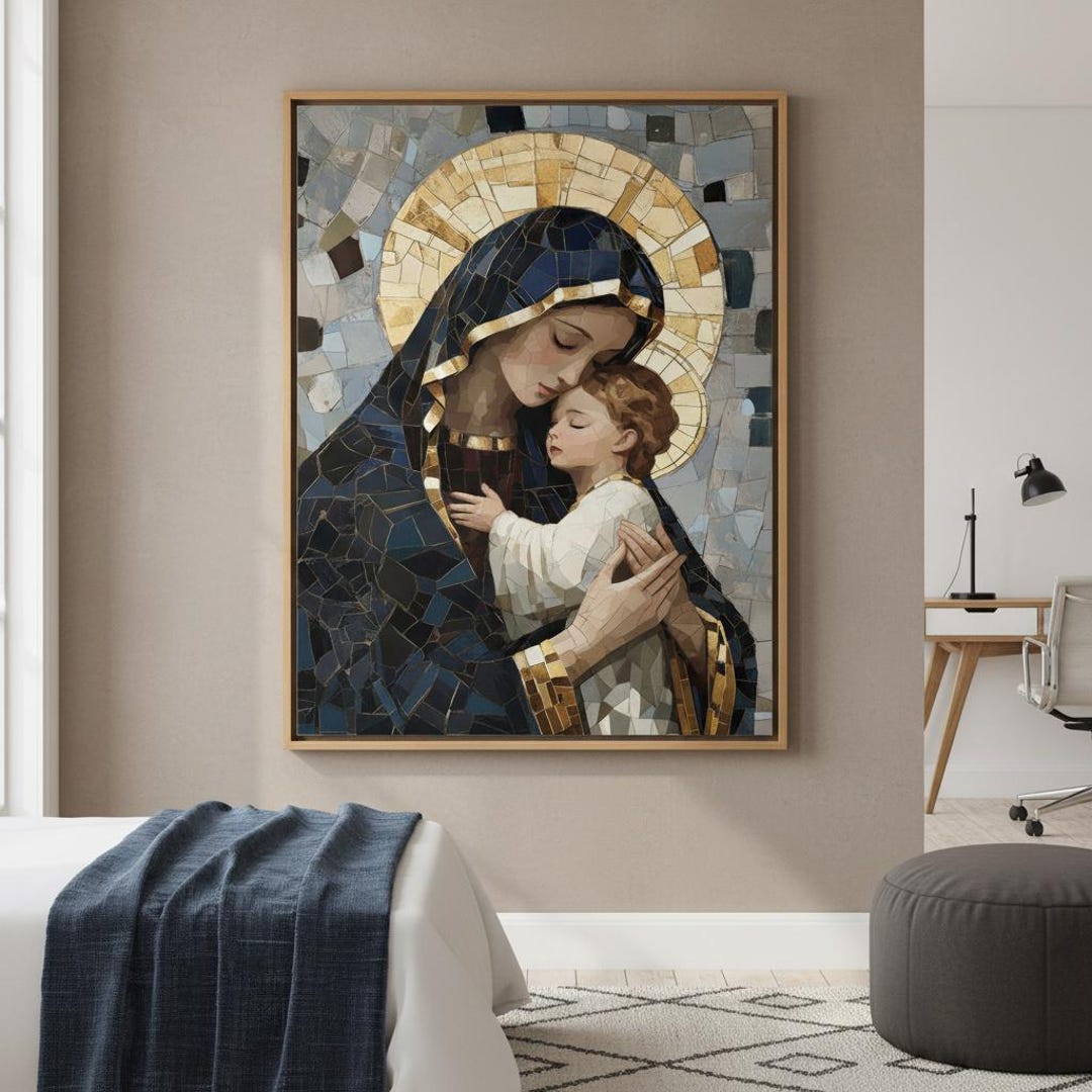 Mary and Jesus Mosaic Art Print | Religious Wall Decor - Etsy