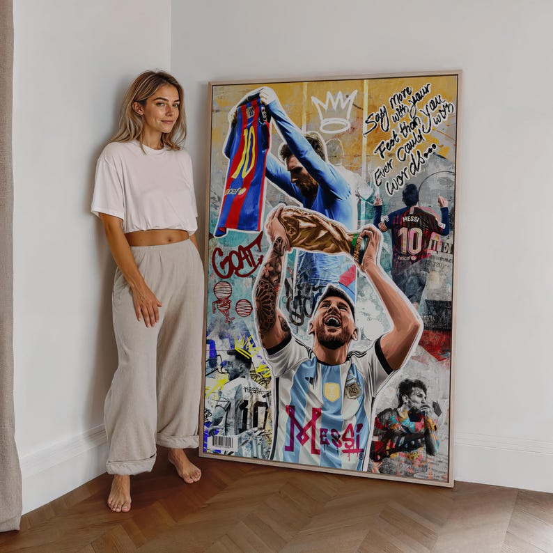 High-quality wall print featuring Messi in iconic football pose