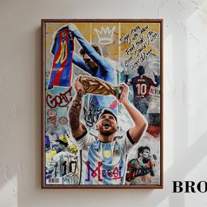 Football Champion Argentina Champion Canvas Art, Soccer Legend Wall Decor Poster Canvas Framed Brown