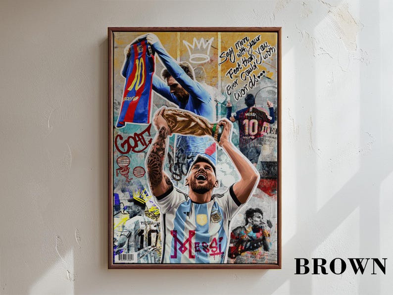 Football Champion Argentina Champion Canvas Art, Soccer Legend Wall Decor Poster Canvas Framed Brown