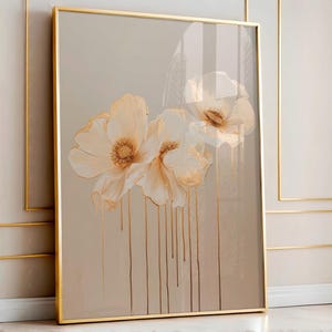 Quadro su tela floreale in oro fuso – Elegante dipinto di fiori dorati, moderna opera d'arte botanica per la casa o l'ufficio – Arte della natura