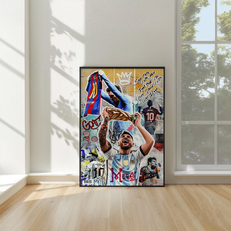 Modern pop canvas of Lionel Messi for sports-themed decor