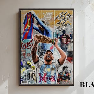 Football Champion Argentina Champion Canvas Art, Soccer Legend Wall Decor Poster Canvas Framed Black