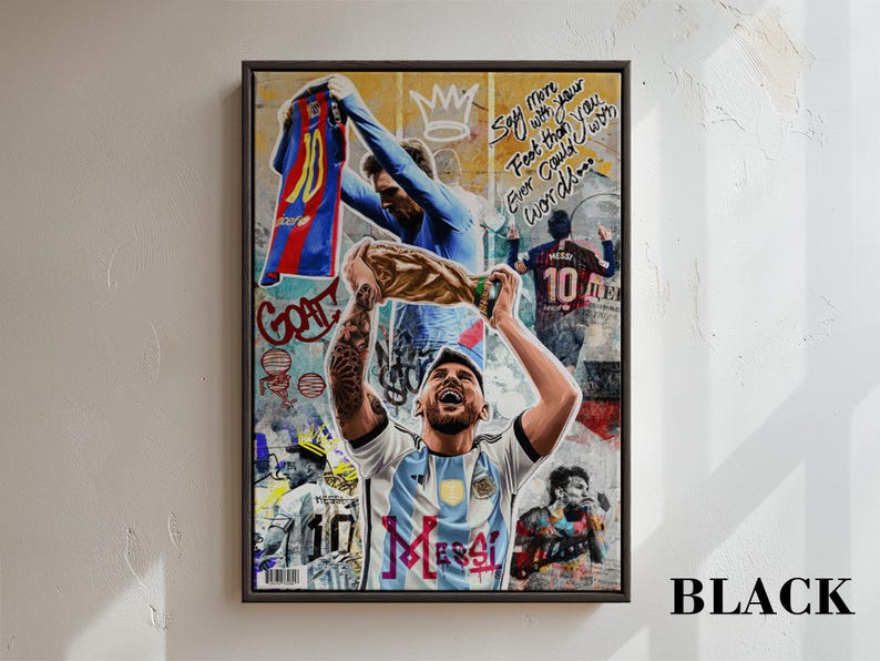 Football Champion Argentina Champion Canvas Art, Soccer Legend Wall Decor Poster Canvas Framed Black