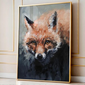 Stampa su tela astratta di volpe selvatica / Stampa murale rustica di volpe / Ritratto di fauna selvatica / Stampa su tela di animali del bosco / Decorazione astratta di alta qualità con volpe