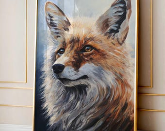 Lienzo con estampado abstracto de zorro salvaje / Arte de pared rústico de bosque