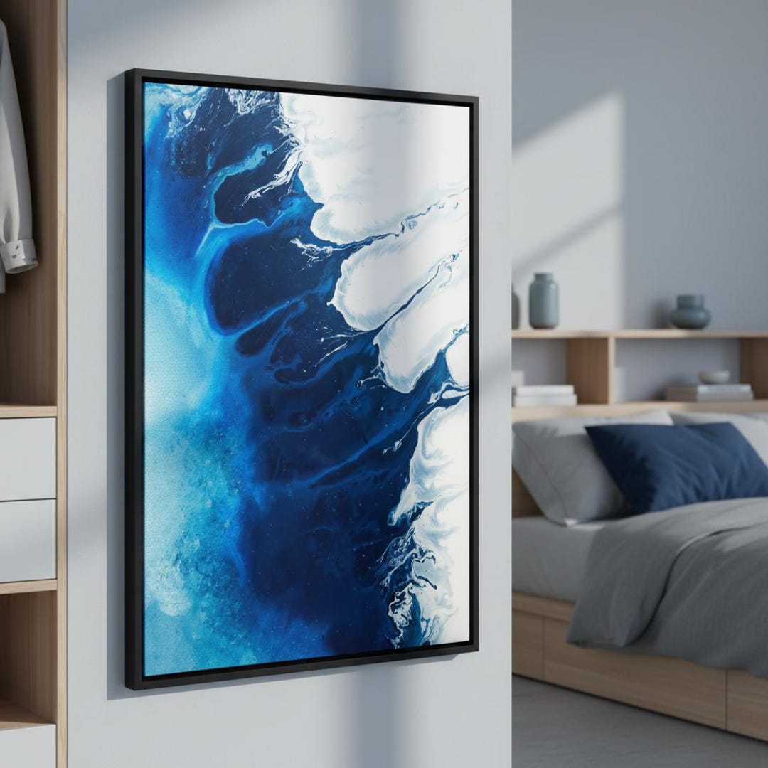 Ocean Wave Abstract Art Print, Blue White Fluid Swirls, Coastal Wall ...