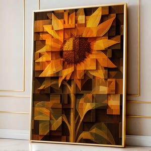 Quadro su tela con girasole in legno radiante – Arte murale floreale astratta, dipinto rustico moderno con girasole per soggiorno, corridoio o camera da letto