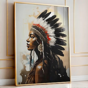 Indigenous Charm Woman Canvas Print – Tribal Wall Art – Native Cultural Decor – Ethnic Boho Inspired Painting – Rustic Canvas Artwork