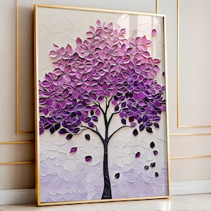 Violet Tree Canvas Wall Art – Purple Tree Landscape Painting, Nature Inspired Abstract Decor for Living Room or Bedroom – Nature Art