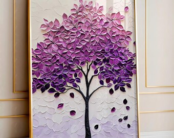 Violet Tree Canvas Art – Abstract Nature Landscape Painting