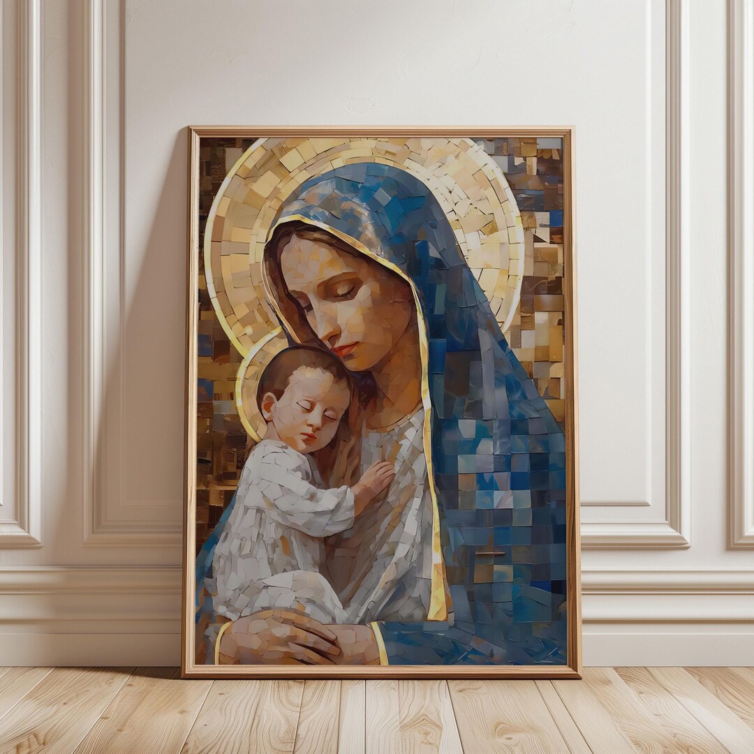 Mary and Jesus Grid Art Canvas – Christian Wall Decor - Etsy