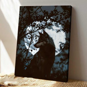 Wolf on Full Moon Canvas - Mystical Howling Wolf Painting - Night Sky Animal Art - Moonlight Nature Wall Decor – Wildlife Lovers Canvas