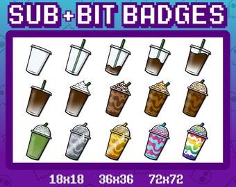 ICED COFFEE Twitch Sub Badges / Cheer Bit Badges / Emote / Emotes / Emoji / Loyalty Badges / Streamer / Stream / Subscriber / Cute / Channel