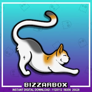 Emote de puntos de canal de Calico de STRETCH CAT para Twitch, Discord, transmisiones, afiliados, chat, YouTube, gatito, insignias, emojis y lindos.