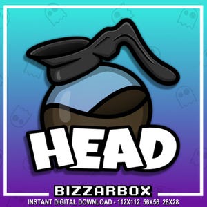 May include: A digital graphic featuring a coffee pot illustration with the word "HEAD" in bold white letters. The design includes a black handle and lid, with a blue and brown body. The text "BIZZARBOX" is below the word "HEAD".