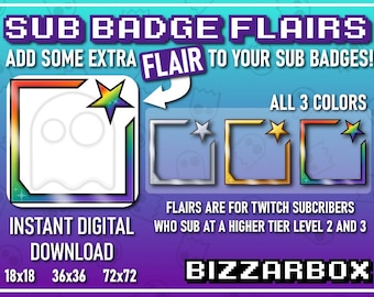 STAR FRAMES Twitch Flairs / Sub Badge Flairs / Sub Badges / Loyalty Badges / Streamer / Stream / Subscriber / Bundle / Cute / Border