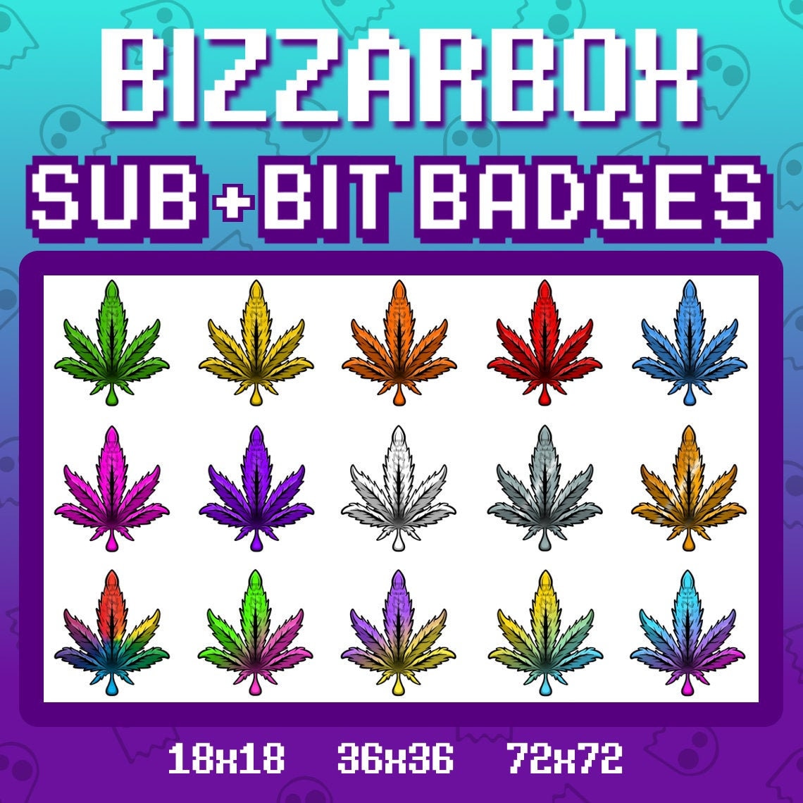 Psychedelic Pot Leafs 6 x Twitch Sub BadgesCheer Bit Badges ai-cases