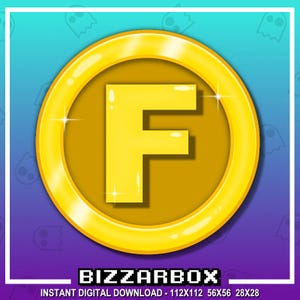 F LETTER COIN Channel Points Emote for Twitch / Channel Point Icon / Money Emote / Coin Emote / Reward / Discord / Stream / Emotes Badges