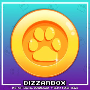 Peut inclure: Une pièce d'or avec une empreinte de patte jaune au centre. La pièce a une finition métallique brillante et est entourée d'une bordure blanche.