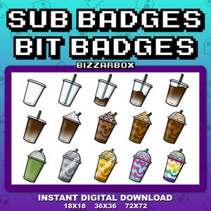 ICED COFFEE Twitch Sub Badges / Cheer Bit Badges / Emote / Emotes / Emoji / Loyalty Badges / Streamer / Stream / Subscriber / Cute / Channel